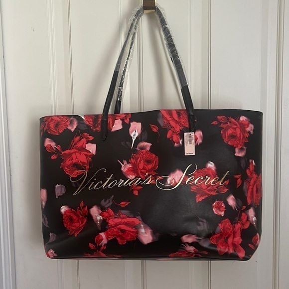 NWT Victoria’s Secret bag. Black with red roses 🌹 and pink - Picture 1 of 10